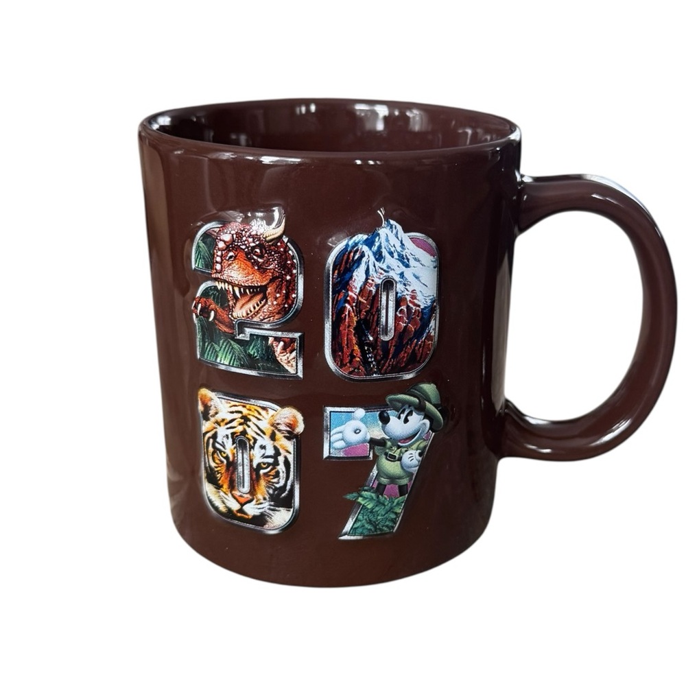 Disney Animal Kingdom Mug Brown Tree Life T-Rex Tiger Mickey Safari Cup 3D 2007